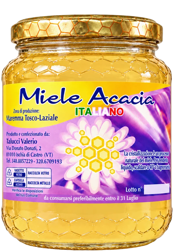 Vasetto di miele di acacia dell'Apicoltura Valerio Talucci