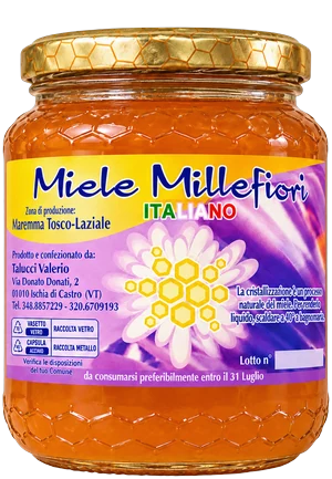Vasetto di miele millefiori dell'Apicoltura Valerio Talucci