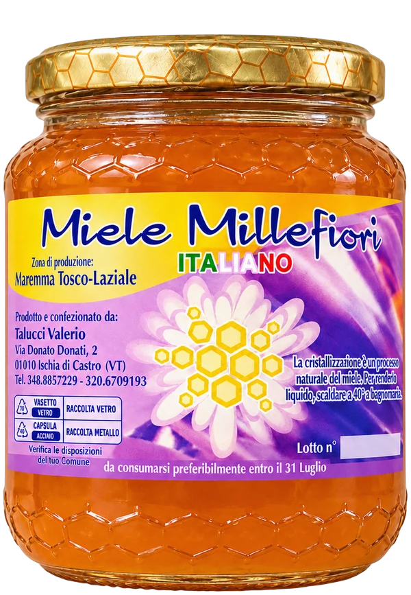Vasetto di miele millefiori dell'Apicoltura Valerio Talucci